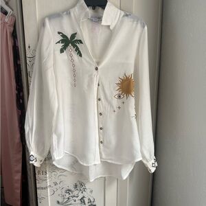 Excellent Preowned Condition Never Fully Dressed Miley Sheer Button Down Blouse